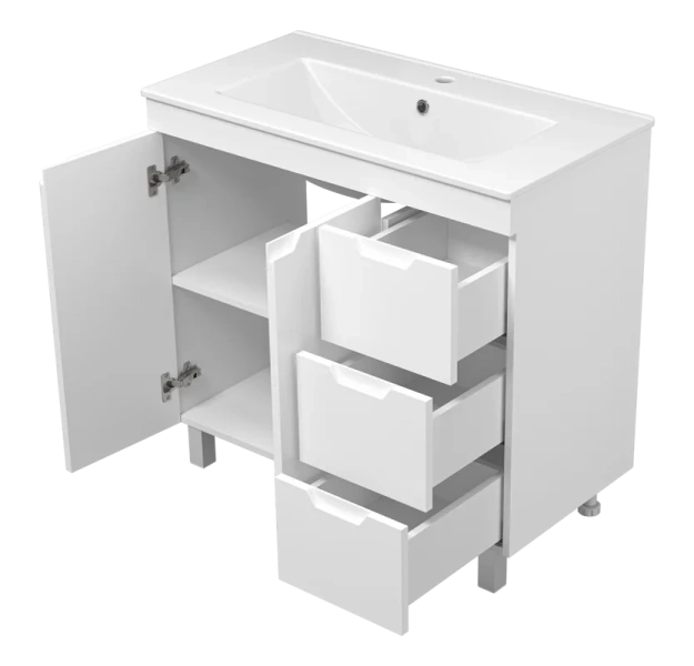 Тумба под раковину напольная Misty Оптима 90 см белая П-Опт-07090-011П3Я (детальная фотография), напольная, пристенная
