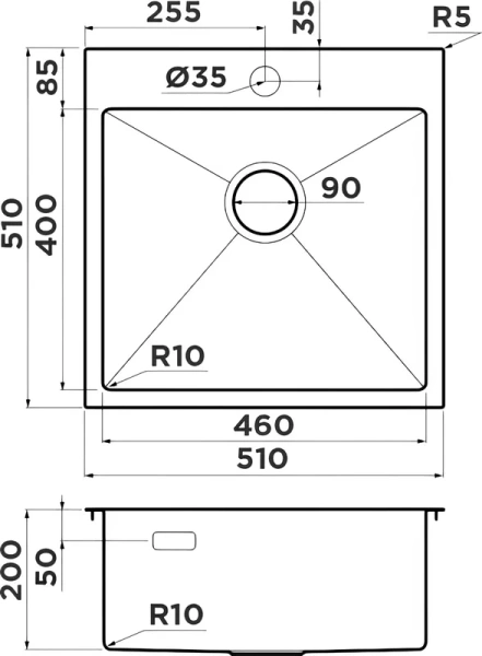 Мойка для кухни Omoikiri Akisame 51-GB 51 см графит 4997013 (детальная фотография), 50x50 см