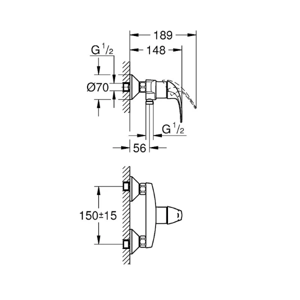 Смеситель для душа Grohe BauCurve хром 23631000 (детальная фотография), для душа