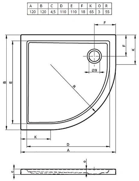 Душевой поддон акриловый белый R55 Riho Zurich 288 120x120 см D001024005 (детальная фотография), низкие до 15 см