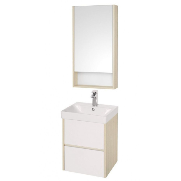 Зеркальный шкаф Акватон Сканди 45 см белый, дуб верона 1A252002SDB20 (детальная фотография), современные, hi-tech