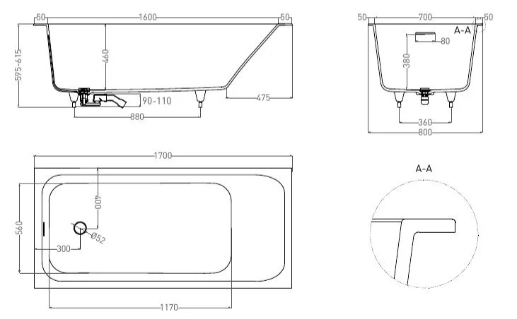Ванна из искусственного камня Salini Orlanda Kit 170x80 см белый матовый 102116M (детальная фотография), искусственный камень