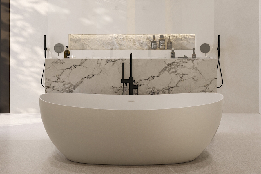 Ванна из искусственного камня Abber Stein 180x85 см белая матовая AS9615 (детальная фотография), искусственный камень