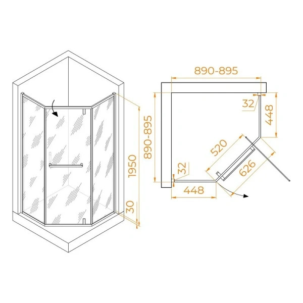 Душевой уголок RGW Hotel HO-084W 90x90 см профиль белый, стекло прозрачное 350608499-15 (детальная фотография), многоугольные