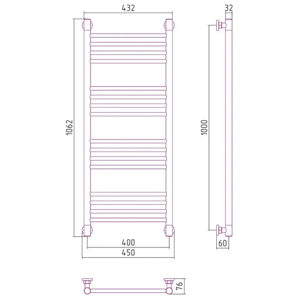 Полотенцесушитель водяной Сунержа Богема+ 40х100 см шампань 020-0220-1040 (детальная фотография), современные, hi-tech