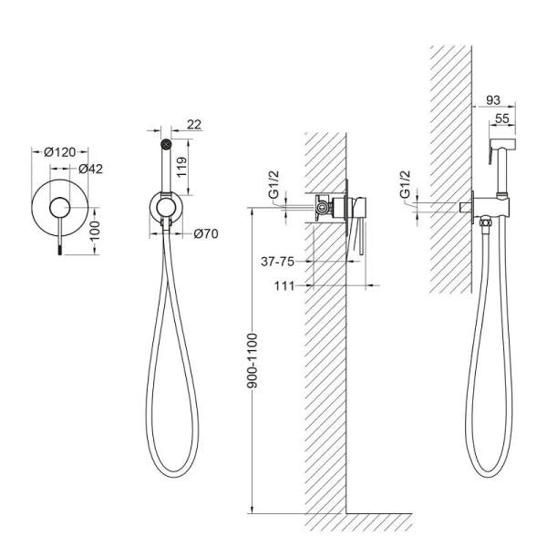 Гигиенический душ со смесителем Timo Saona никель 2389/13SM (детальная фотография), для туалета