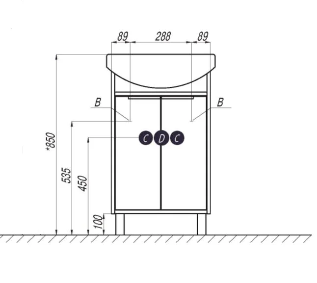 Тумба под раковину напольная Акватон Рико 50 см беля/ясень фабрик 1A212401RIB90 (детальная фотография), современная, hi-tech