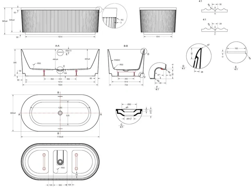 Ванна акриловая Vincea VBT-709-1700MG, 170 x 80 см, белая/бежевая матовая (детальная фотография), акриловые
