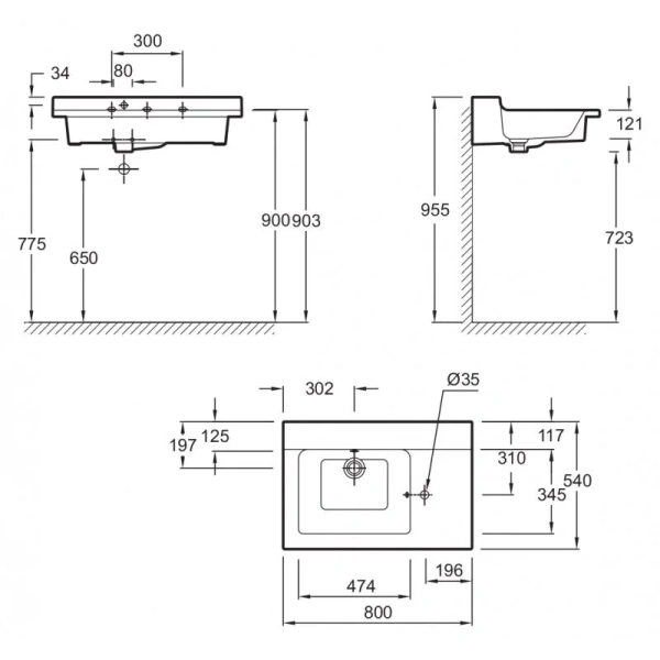 Раковина Jacob Delafon Soprano 80 см подвесная EXL122-00 (детальная фотография), современные, hi-tech