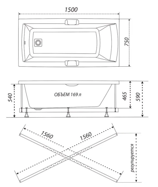 Ванна акриловая Triton OMP Алекса Щ0000049162, 150 x 75 см, белая (детальная фотография), акриловые