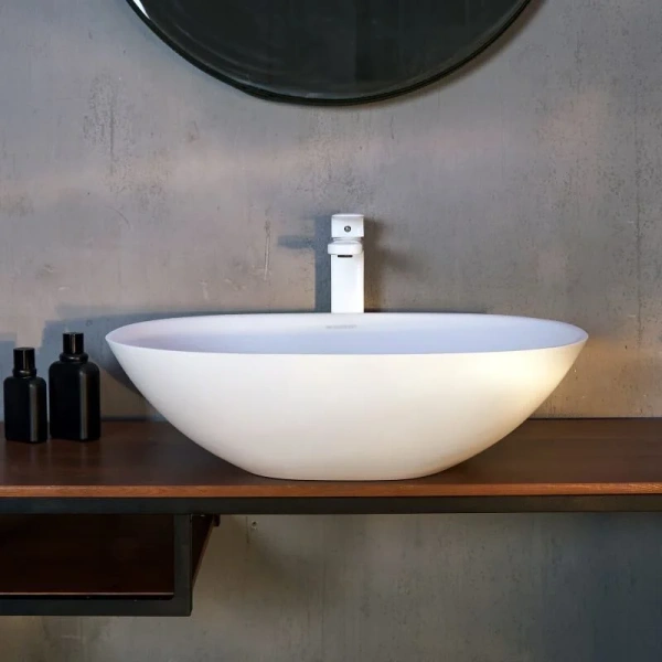 Раковина Montebianco Loreto Cinque 55 см белая матовая 12023 (детальная фотография), накладные (на столешницу)