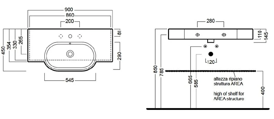Раковина Hatria Area YXA001 90х45 см (детальная фотография), современные, hi-tech