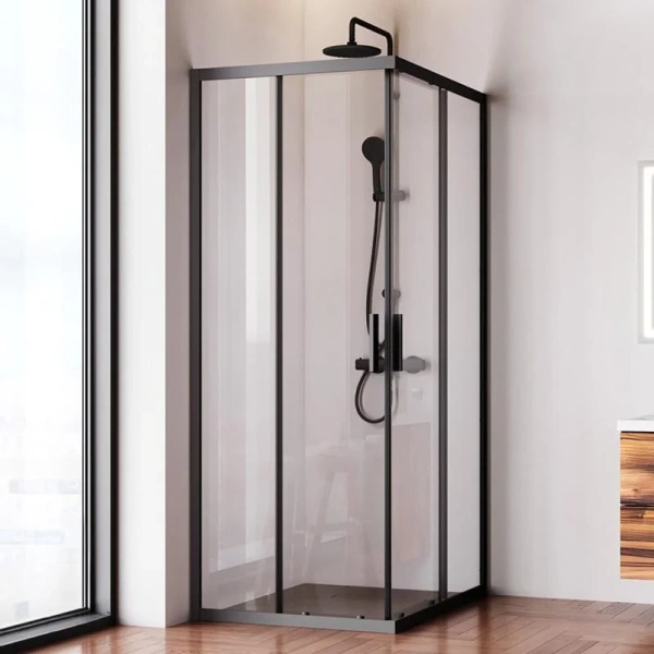 Душевой уголок Am.Pm Gem S 100x80 см профиль черный матовый, стекло прозрачное W93G-404-100280-BT (детальная фотография), современные, hi-tech