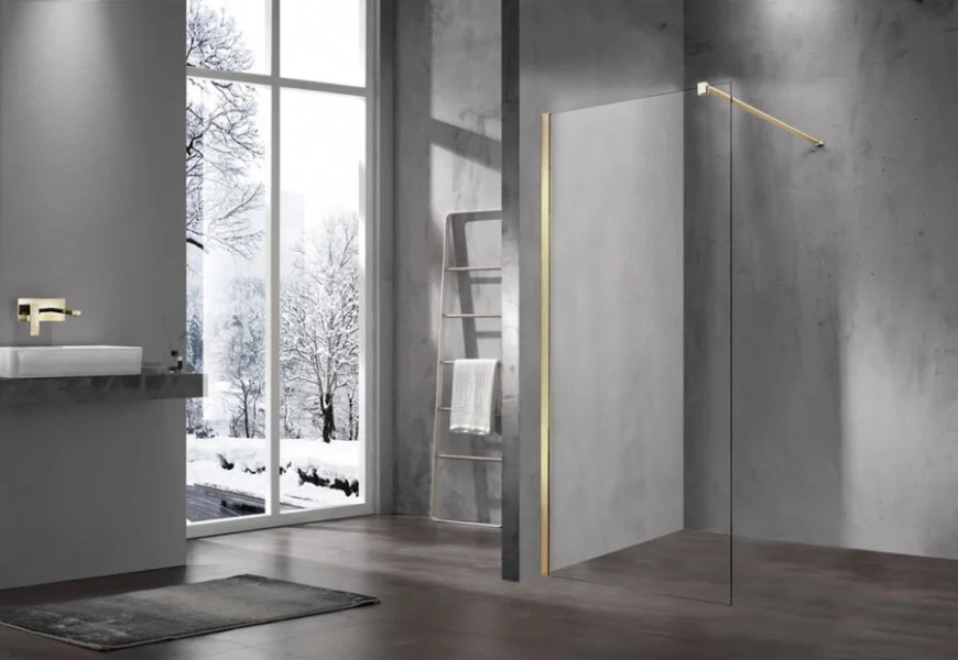 Душевая перегородка Vincea Walk In 80 см матовый золотой профиль, стекло прозрачное VSW-1H800CLG (детальная фотография), золото
