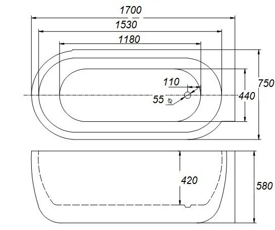 Ванна акриловая BelBagno 170х75 см правая BB11-1700R (детальная фотография), 170x75 см