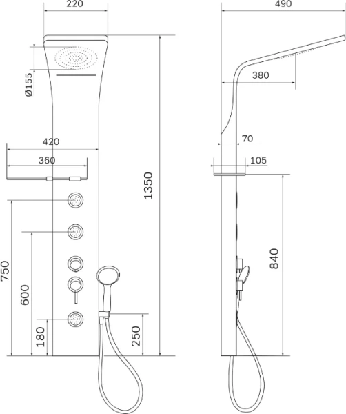 Душевая панель Am.Pm Joy гидромассажная W85P-2-136AW (детальная фотография), с тропическим душем index_2