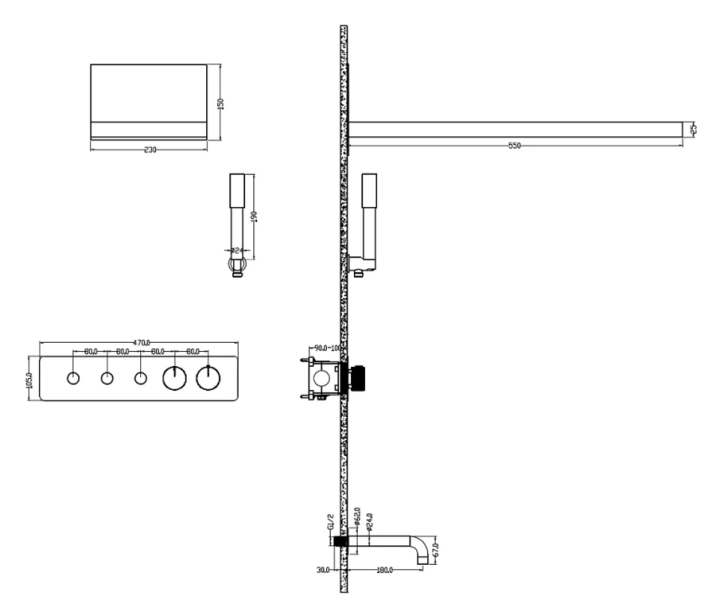 Душевой комплект Boheme Fusion золото 131-2-G (детальная фотография), комплекты
