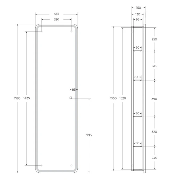 Шкаф-пенал подвесной BelBagno Marino 45 см с подсветкой SPC-MAR-450/1600-1A-LED-TCH (детальная фотография), в наличии