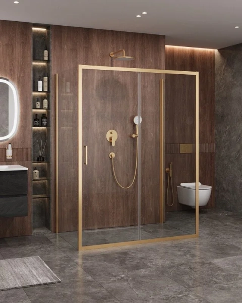 Душевой уголок Cezares Molveno 160х90 см прозрачное стекло профиль золото MOLVENO-AH-12-160/90-C-BORO-IV (детальная фотография), современные, hi-tech