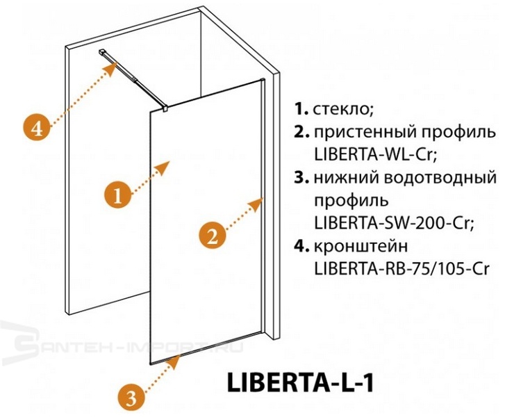 Душевая перегородка Cezares Liberta-L-1-100 см с односторонним входом (детальная фотография), хром, черные index_1