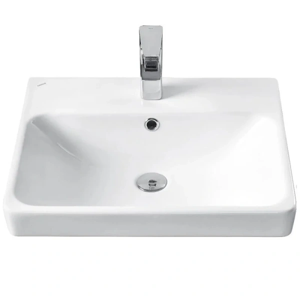 Тумба с раковиной подвесная Акватон Сканди 1A2517K0SD 55 см с ящиками (детальная фотография), белая, светло-коричневая