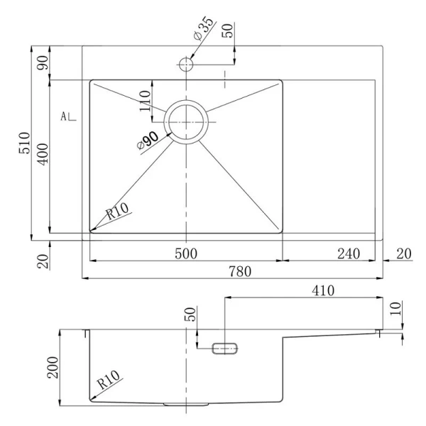 Мойка для кухни Lemark Kezadra 78 см чёрный матовый, левая 9932152 (детальная фотография), прямоугольной формы