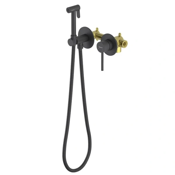 Гигиенический душ со смесителем Акватек Европа черный AQ1319MB (детальная фотография), полный комплект со смесителем