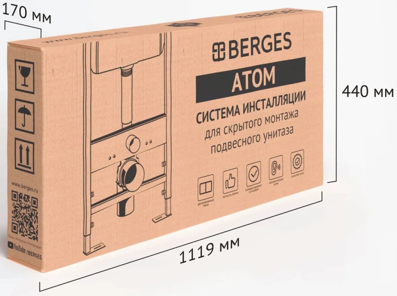 Инсталляция для унитаза BERGES Atom Line кнопка матовый никель 040345 (детальная фотография), для унитаза index_1
