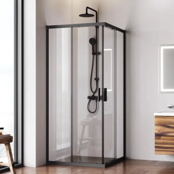Душевой уголок Am.Pm Gem 90x90 см профиль черный W90G-403-9090BT (детальная фотография), прозрачные