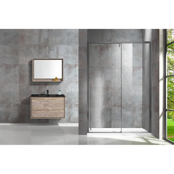 Душевая дверь в нишу Vincea Lugano 120 см профиль вороненая сталь стекло прозрачное VDS-1L120CLGM-1 (детальная фотография), 120 см