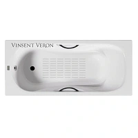 Чугунная ванна Vinsent Veron Aura VAU1707042H/VH0015BL-AS, 170 x 70 см, с антискользящим покрытием, ручки черные матовые, цвет белый
