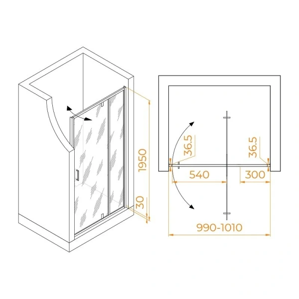 Душевая дверь в нишу RGW Leipzig LE-103 100 см профиль хром стекло прозрачное 711210310-11 (детальная фотография), современные, hi-tech
