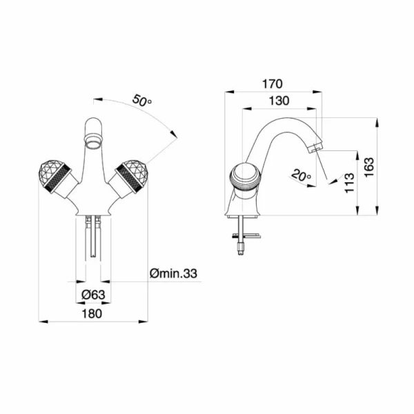 Смеситель для раковины Migliore Axo Swarovski бронза 18481 (детальная фотография), для раковины