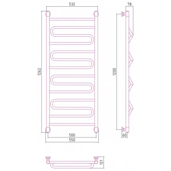 Полотенцесушитель водяной Сунержа Элегия+ 50х120 см белый матовый 30-0205-1250 (детальная фотография), современные, hi-tech