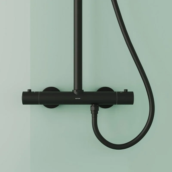 Душевая стойка Sancos Game черная матовая SC3002MB (детальная фотография), настенные