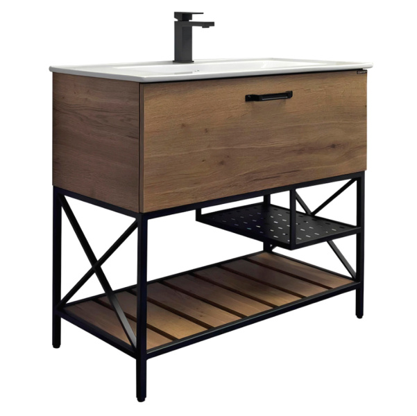 Тумба с раковиной напольная Comforty Бредфорд 90 см с ящиком (детальная фотография)