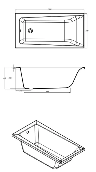 Ванна акриловая Cersanit Lorena 63345 140x70 см прямоугольная (детальная фотография), акриловые