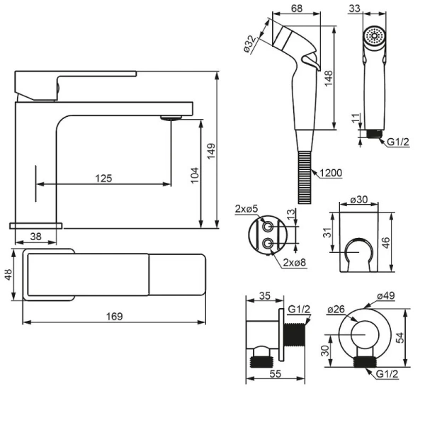 Смеситель с гигиеническим душем Damixa Gala хром 530300000 (детальная фотография), для раковины