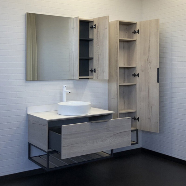 Тумба с раковиной подвесная Comforty Порто 00-0000 90 см с ящиком (детальная фотография), современная, hi-tech