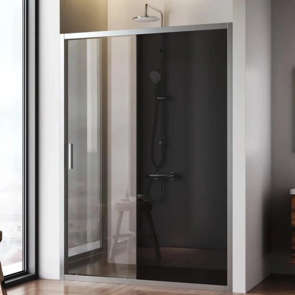 Душевая дверь в нишу AM.PM Gem Solo 140 см профиль хром стекло тонированное W90G-140-1-195MG (детальная фотография), хром