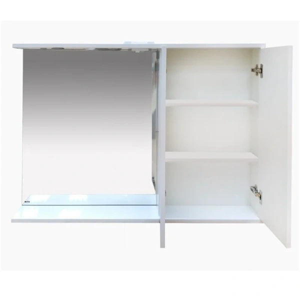 Зеркальный шкаф с подсветкой Misty Куба 120 см белый, правый П-Куб-01120-011П (детальная фотография), недорогo, с подсветкой, с розеткой