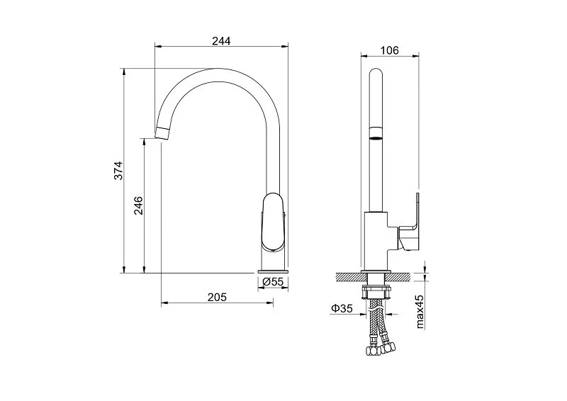 Смеситель для кухни Акватек Оберон золото шлифованное AQ1282BG (детальная фотография), для кухни
