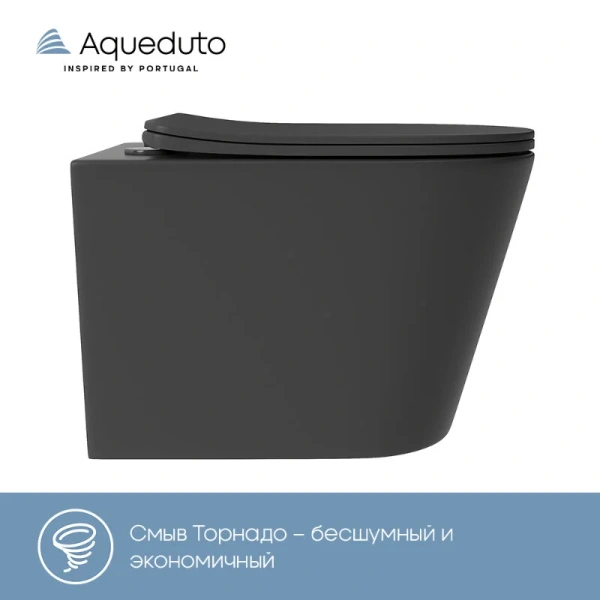 Унитаз подвесной Aqueduto CONE Plus черный матовый CONT0240 (детальная фотография), безободковые, сиденье с микролифтом , с антивсплеском