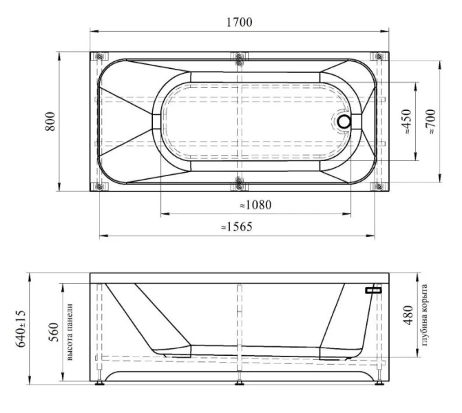 Ванна акриловая Радомир Прованс 170 x 80 см с рамой-подставкой, белая, 1-01-0-0-1-192 (детальная фотография), акриловые