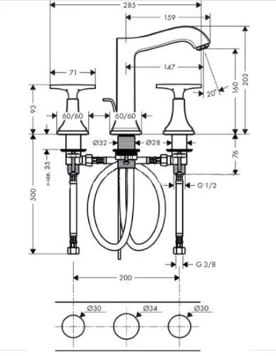 Смеситель для раковины Hansgrohe Metropol Classic 31307000, 31307090 (детальная фотография), для раковины