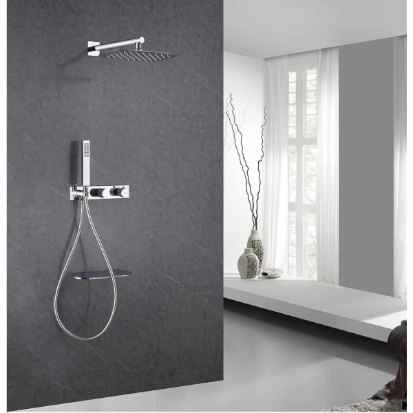 Душевой комплект Abber Rund AF8750 с термостатом (детальная фотография), хром, черные, другие