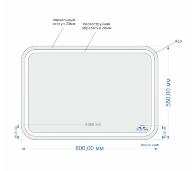 Зеркало с подсветкой Cersanit Led 80 см прямоугольное KN-LU-LED051*80-p-Os (детальная фотография), современные, hi-tech