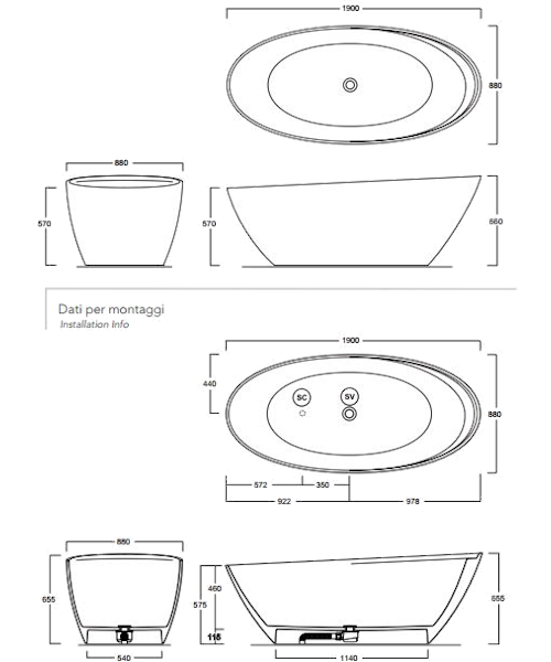 Ванна из камня Simas Bohemien BO V1 (детальная фотография), овальные