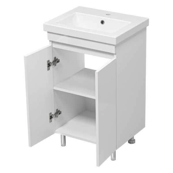 Тумба с раковиной напольная Misty Енисей 50 см с дверцами (детальная фотография), современная, hi-tech