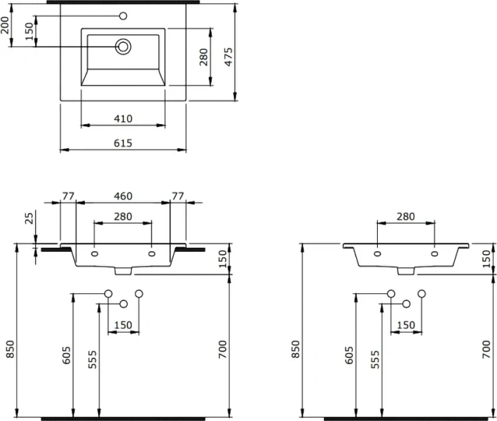 Раковина BERGES Ego 60 см белая 182004 (детальная фотография), прямоугольной формы, плоская